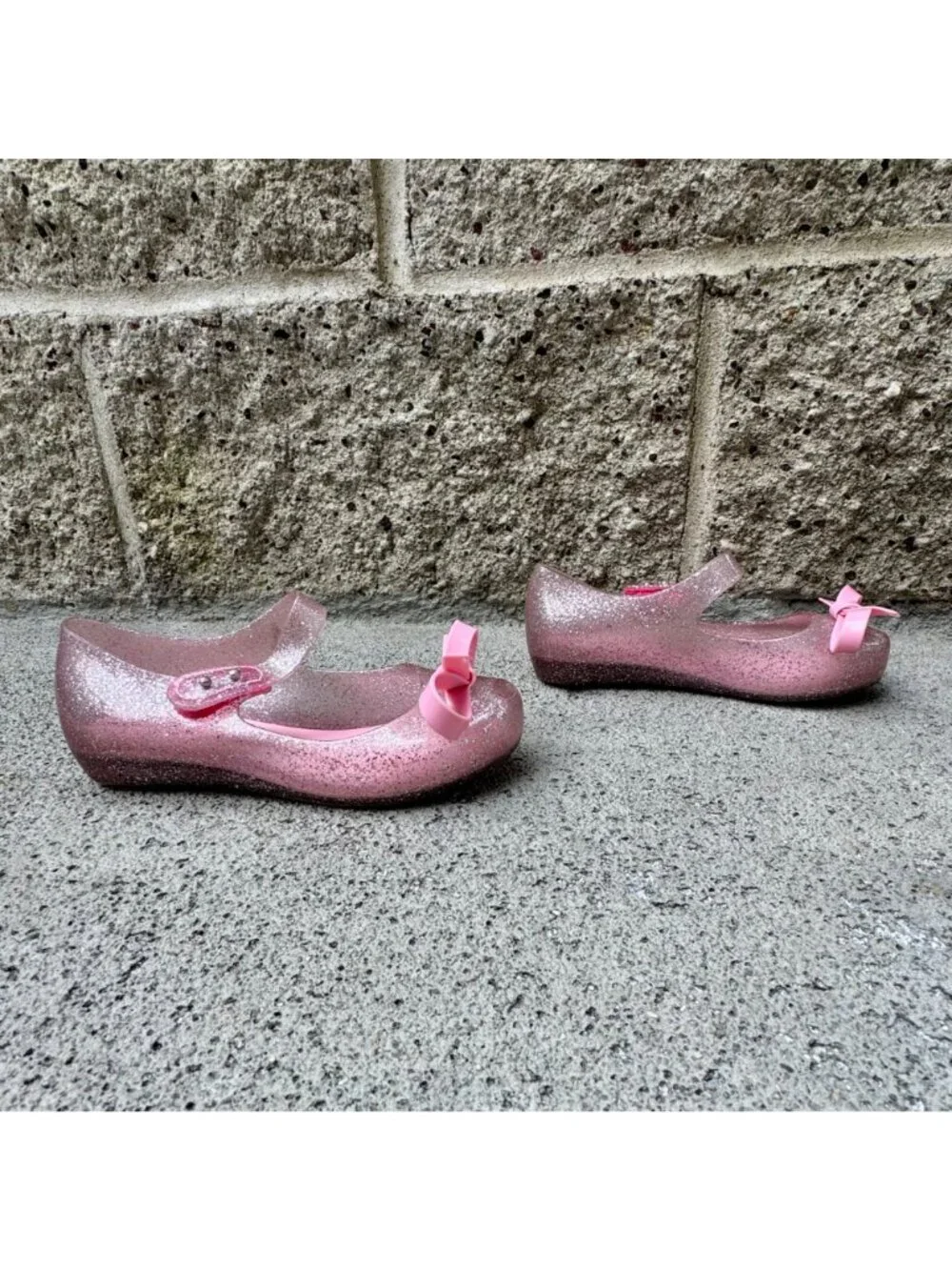 MINI MELISSA Ultragirl Bow Pink Glitter Jelly Flats Girls 12 Mary Jane Shoes - Picture 2 of 10